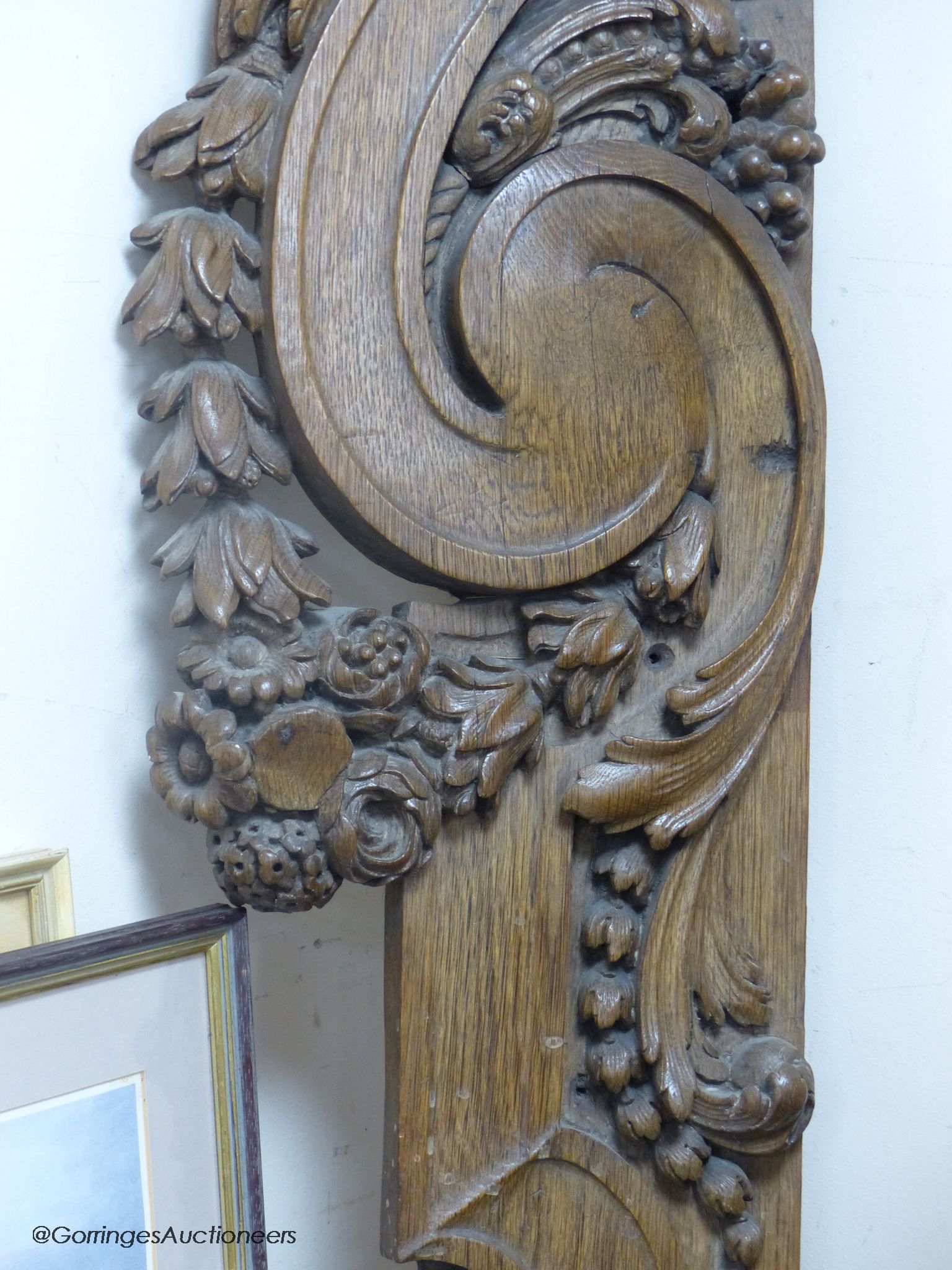 A large 18th century carved oak architectural frament